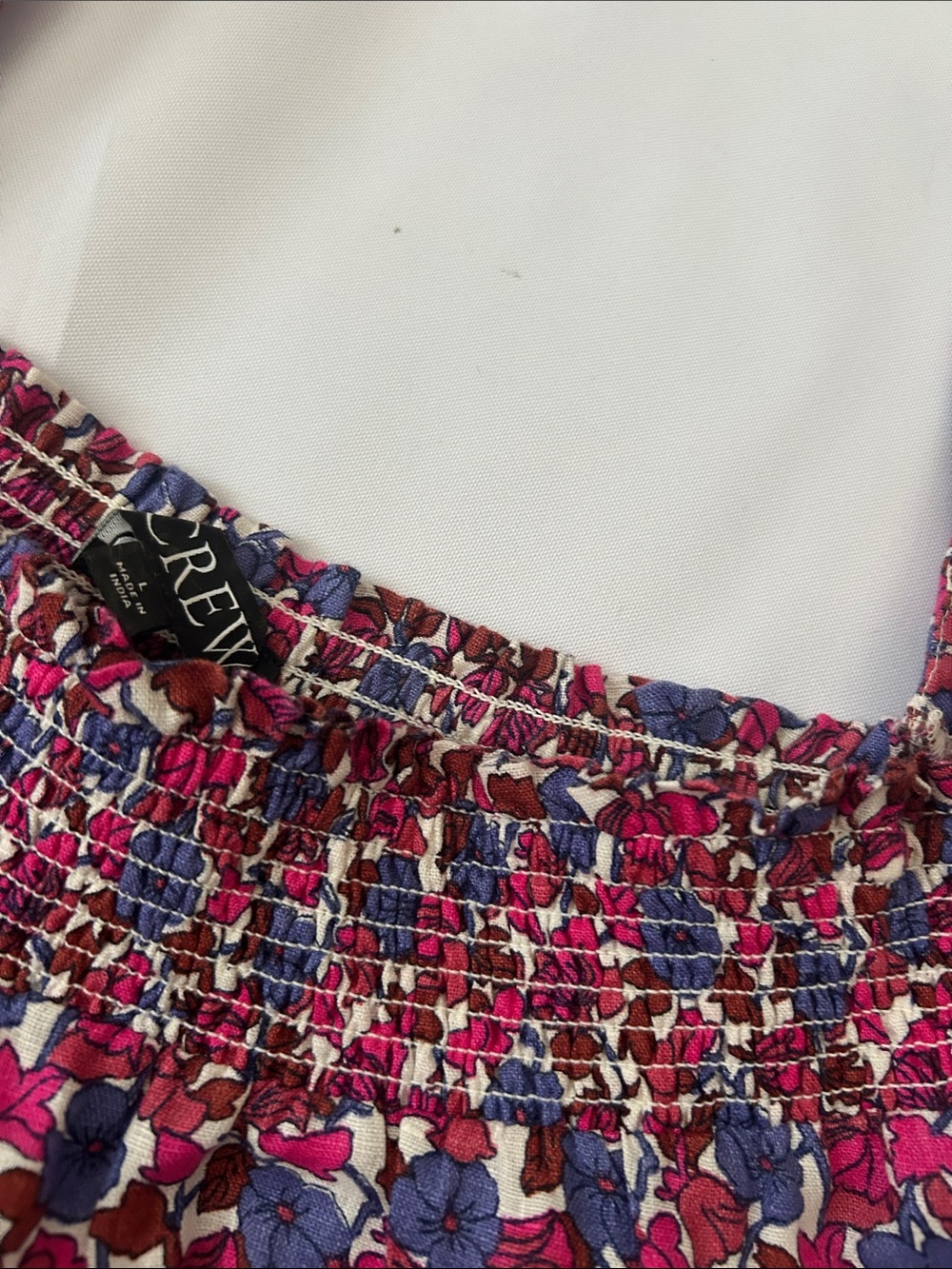 J. Crew women’s Floral Smocked Neck Dress in Red and Purple - Picture 2 of 3